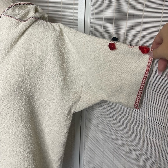 Isabel Marant Étoile Short Sleeve Poncho Top Cream Red Black Size XL - Picture 3 of 10